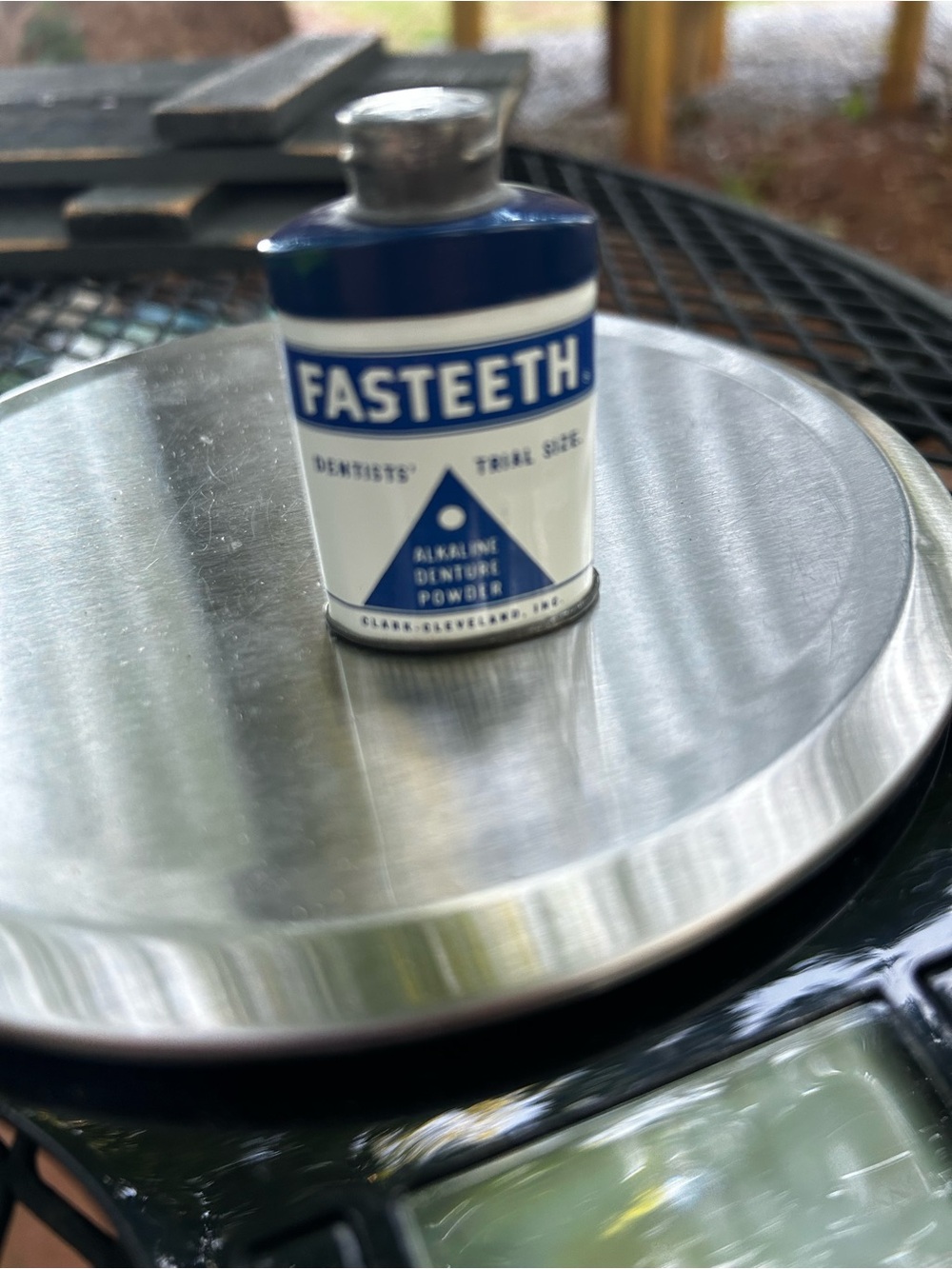 Blue & White Vintage-Style Denture Powder Canister